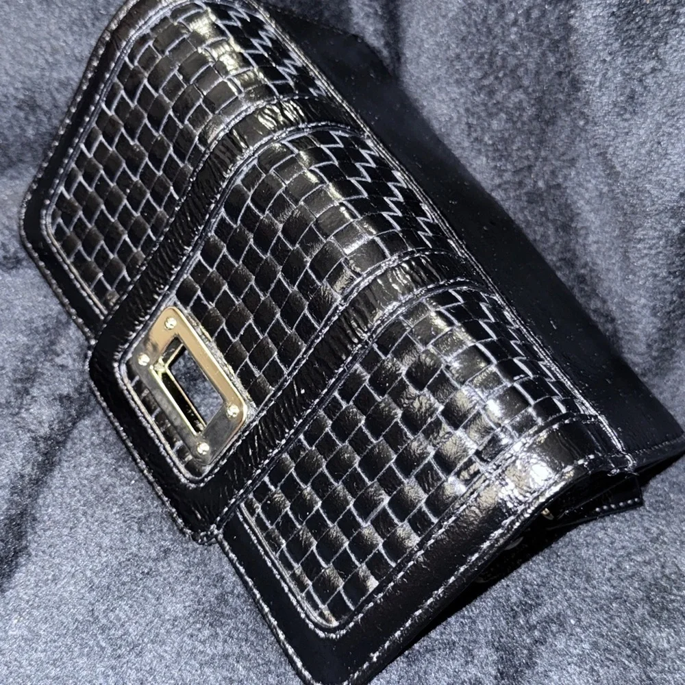 Elliott Lucca Black Cow Leather Clutch with Sliver Detail